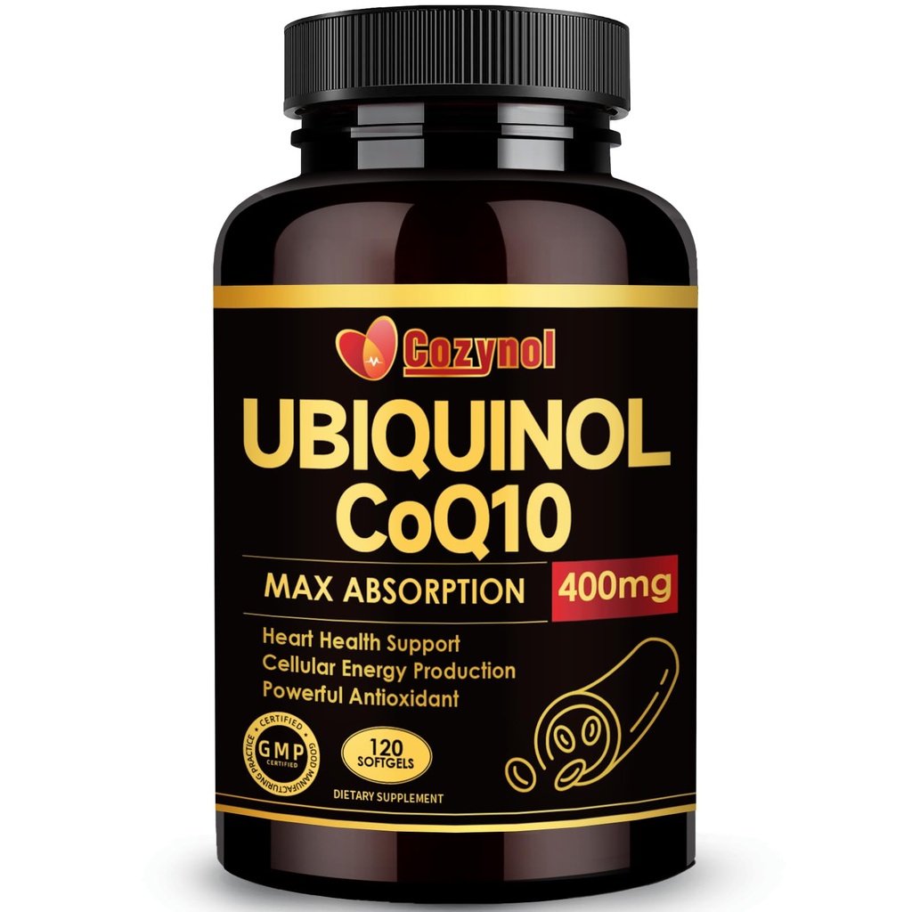 Ubiquinol CoQ10 400 mg Softgels with Vitamin E & Omega-3, Max-Abxia Coenzyme Q10, Güçlü Antioksi, Supports Heart Health & Energy-Production,120