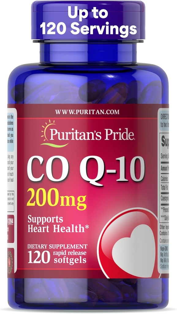 Puritan'ın Gurur Coenzyme CoQ10 200 mg, Kalp Sağlığı, Kan basıncı, Oral Gum Health ve Sağlıklı Ağlama Desteği, 120 Hizmet, Hızlı Yayın Softgels