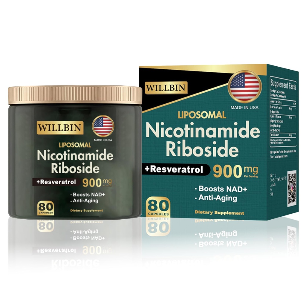 NAD+ Supplement - Liposomal Nicotinamid Riboside, Resveratrol, Quercetin Yüksek Saf NAD Supplement for Anti-Aging, Energy, Focus - 80 Capsules (40 Hizmet)