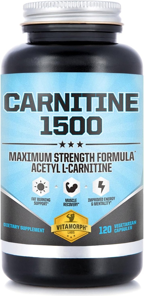 Carnitine 1500 - Acetyl L-Carnitine 1500 mg En Güçlü Karnitine Supplement - Destekler Enerji, Bellek, Odak ve Kilo Kaybı Yönetimi - 120 Vegetarian Capsules