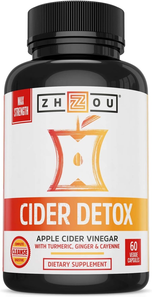 Zhou Cider Detox - Apple Cider Vinegar Capsules with Mother, Raw Natural ACV Pills for Women & Men, Herbal Kompleks Supplement with Turmeric & Cayenne Pepper - 60 Vegan Capsules