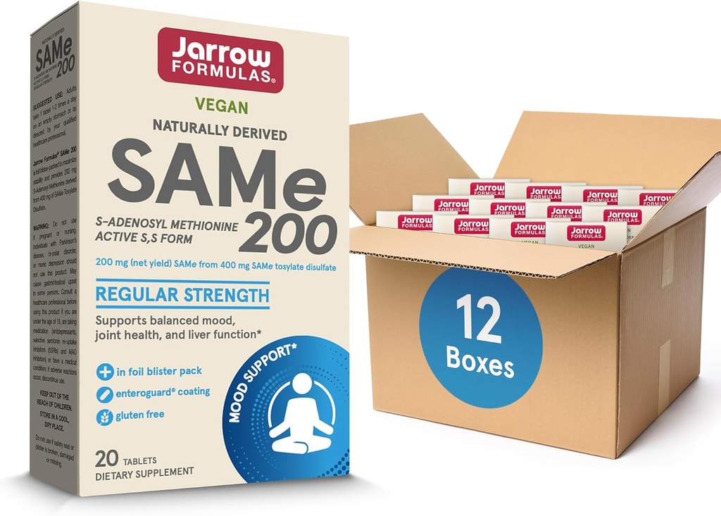 Jarrow Formulas Same 200 mg, Supports Joint Health, Liver Function, Brain Metabolism, 20 Tablet, Up to A 20 Day Supply (Pack of 12)