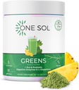 One Sol Greens, Super Greens Toz Bloating & improve Gut Health, Superfood Fresh Bloom Organic Greens Mix Juice & Smoothie Mix, Pre & Probiyotik with Digestive Enzymes, Vegan & Soy Free