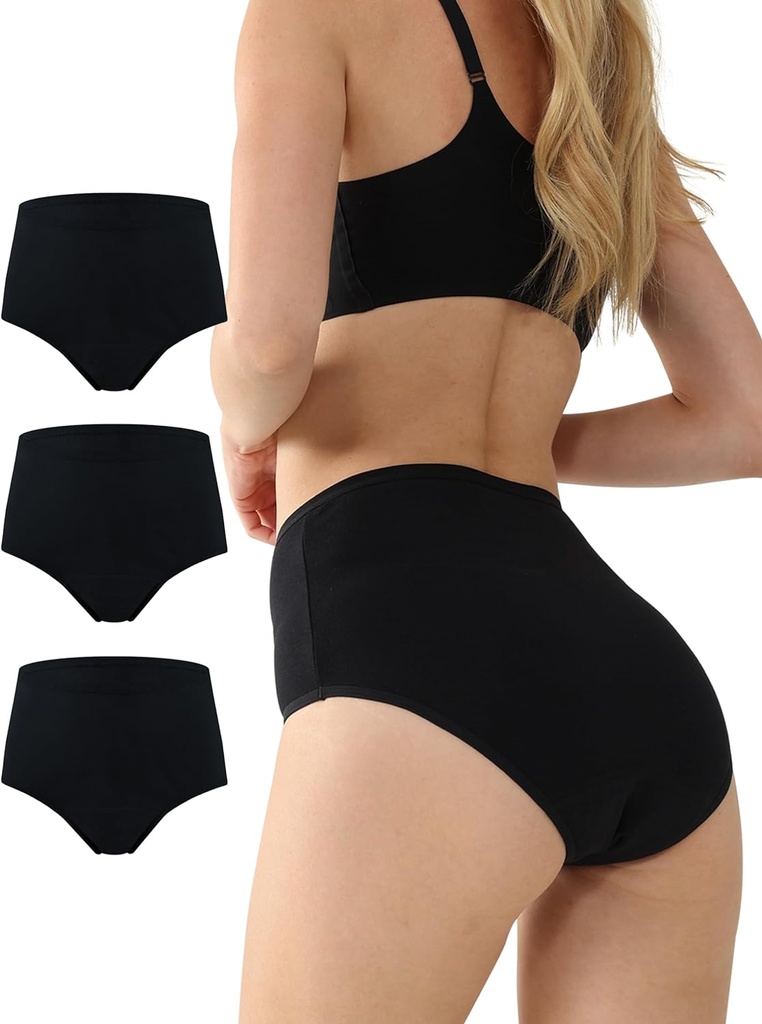 BATTEWA Leak Prowear for Women Washable, Incontinence Underwear Absorbency Cotton Panties Bladder Leakage Koruyucu 50ML (Black, X-Large,3-Pack)