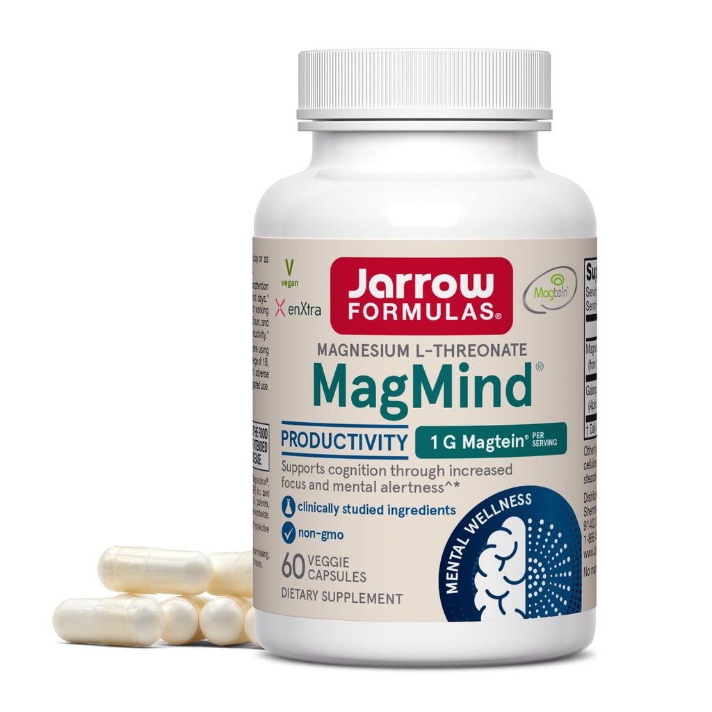 Jarrow Formulas Magnezyum L-Threonate, MagMind Verimlilik, High Abors Magnezyum, Memory ve Focus için Beyin Supplements, 60 Veggie Capsules, 30 Day Supply