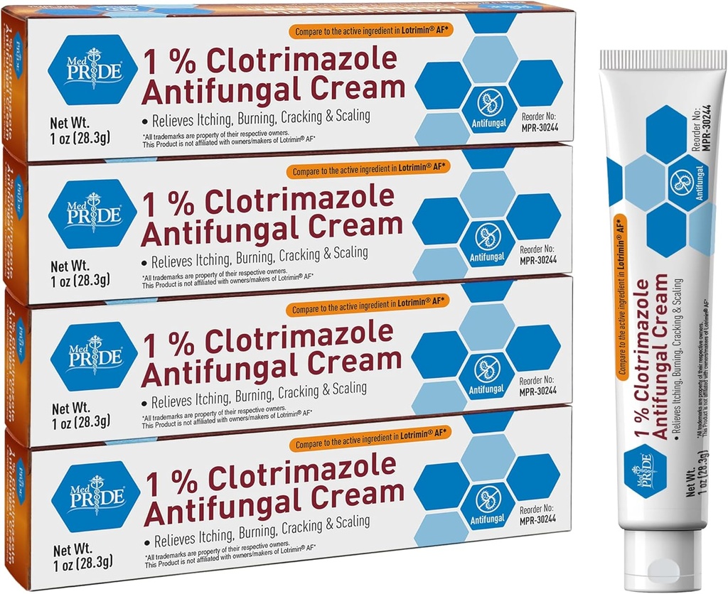 MED PRIDE Clotrimazole Antifungal Cream 1 Percent Treats Athlete's Foot Jock Itch Ringworm Relieves Itching Burning Skin Care Treatment for Baby 4 Pack