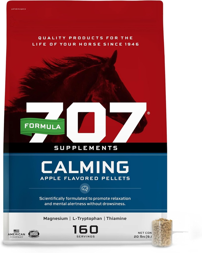 Formula 707 Calming Equine Supplement 20LB Τσάντα – 160 Services – Ανακούφιση άγχους και ενισχυμένη εστίαση για τα άλογα – L-Tryptophan, Θιαμίνη & Μαγνήσιο