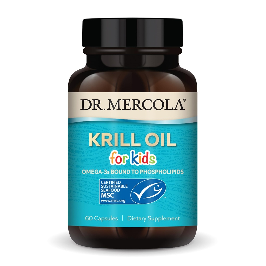 Çocuklar için Dr. Mercola Krill Oil - 320 mg Krill Oil - MSC Onaylandı - Beyin ve Vücut Gelişimi - Abspholipid Form - Non-GMO, Gluten-Free & Soy-Free - 60 Capsules