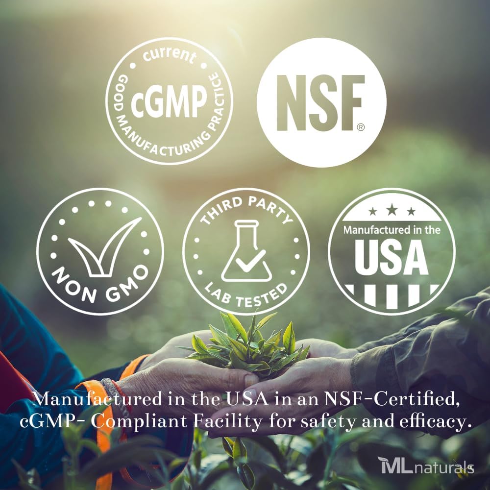 ML Naturals Μανιτάρια Complex 120 φυτικά κάψουλες. 6 Ουσιαστικά μανιτάρια: Βιολογικό Reishi, Lion's Mane, Cordyceps, Υγιής Ανοσολογική Υποστήριξη, NSF-Certified & cGMP- Compliant.