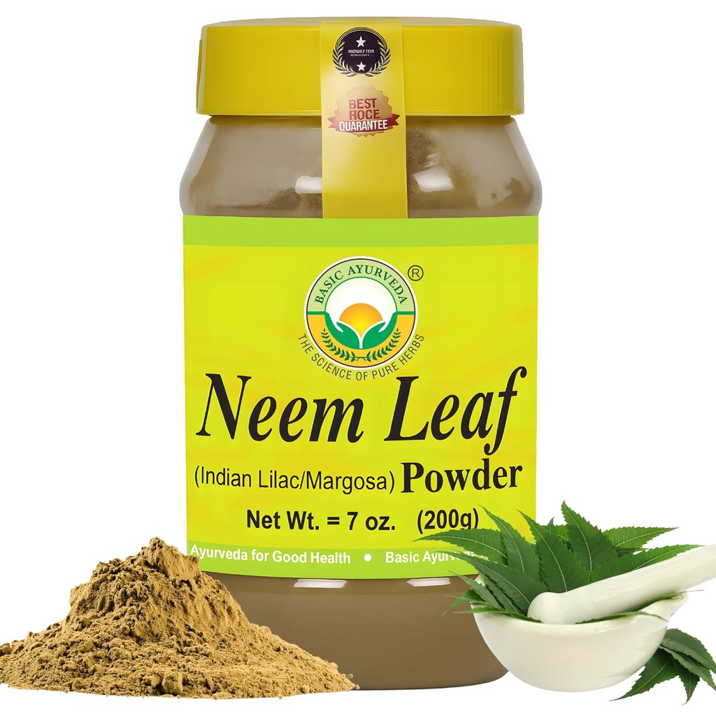 BASIC AYURVEDA Neem Leaf Powder 7.05 Oz (200g) | Pure & Natural Herbal Supplement for Skin, Hair & Wellness | Acne Care | No Preservatives or Additives