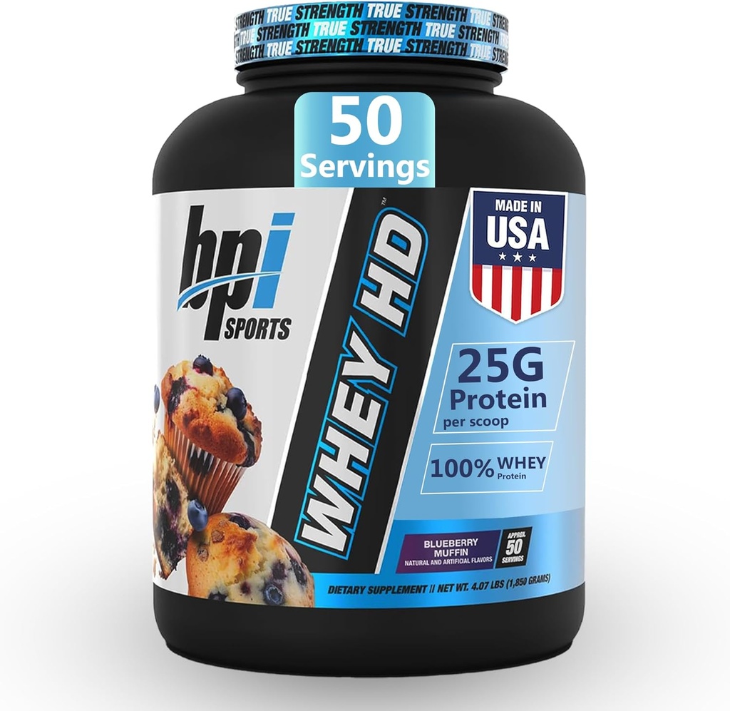 BPI Sports Whey HD Ultra Premium Protein Toz Isolate | İşout Whey Protein Toz Için Erkekler ve Kadınlar için | Süt Proteinleri | Blueberry Muffin, 4.07 Pound