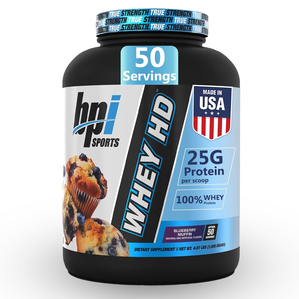 BPI Sports Whey HD Ultra Premium Protein Toz Isolate | İşout Whey Protein Toz Için Erkekler ve Kadınlar için | Süt Proteinleri | Blueberry Muffin, 4.07 Pound
