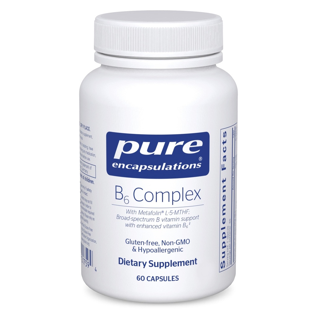 Pure Encapsulations B6 Complex - Υποστηρίζει το νευρικό σύστημα & την υγεία του εγκεφάλου * - Περιλαμβάνει βιταμίνες Β - Περιέχει εμπλουτισμένη βιταμίνη Β6 - Μη ΓΤΟ & Χωρίς γλουτένη - 60 κάψουλες