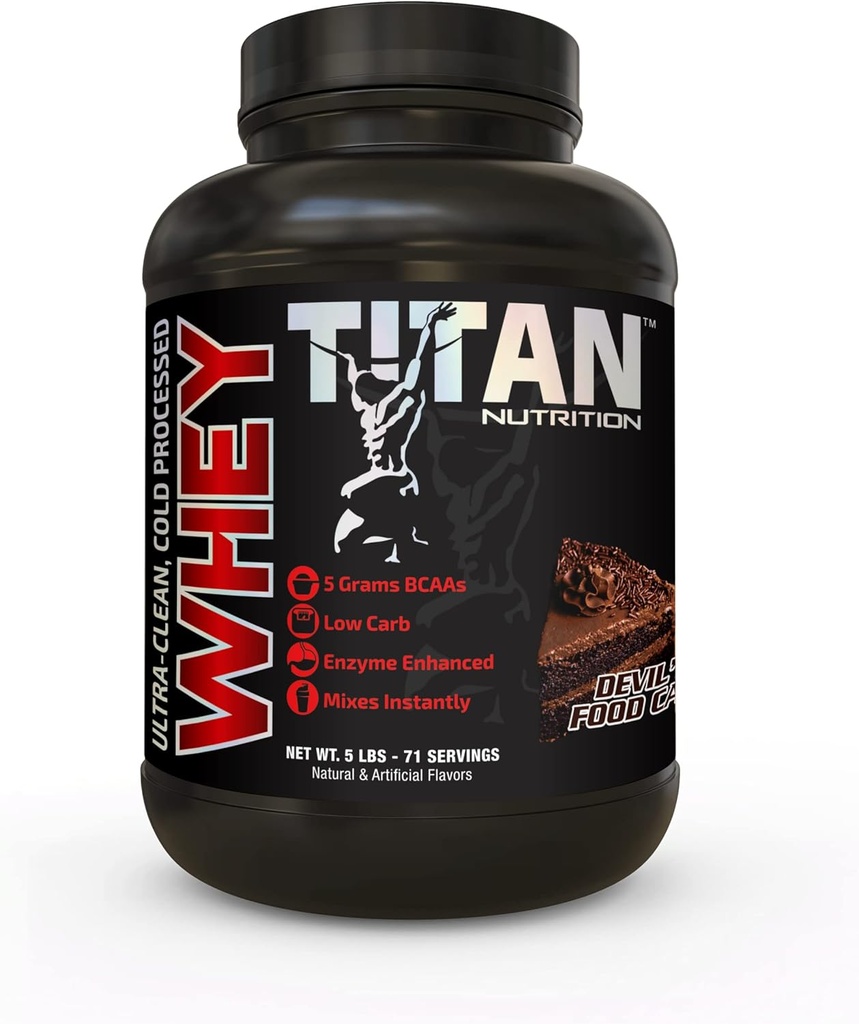 Titan Whey Protein Toz - Premium, Hızlı-Absorbing Protein, BCAAs, & Digestive Enzymes Per Servis - Destekler Lean Kas Mass & Optimal Digestion - 5 Pounds, Devils Food Cake