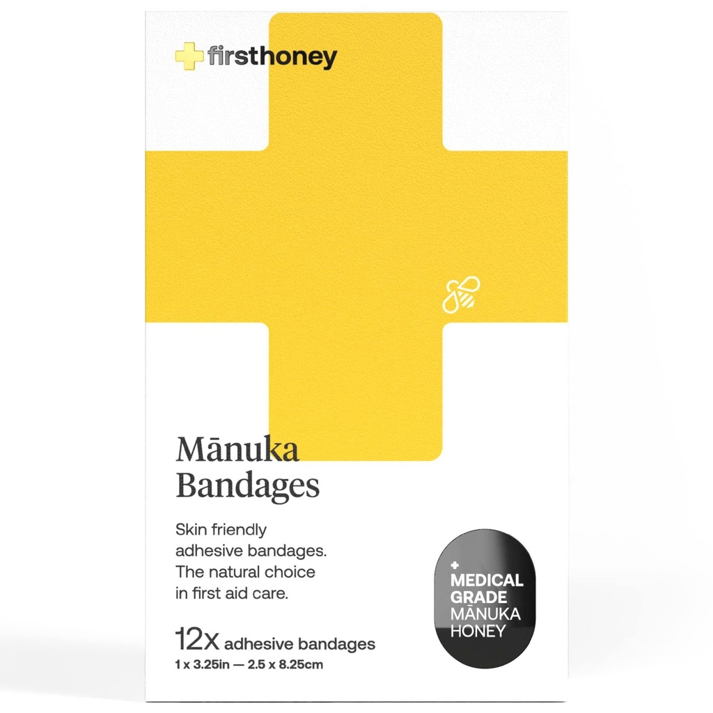 İlk Honey Manuka Honey Paint Bandages 12 Pack | Latex Free, Antibiyotik Free Yara Elbise Giymek | Tıbbi Sınıf Honey Yapıştırıcı Pads | İlk Yardım Bakım Burns, Cuts, Yaralar, Dövmeler, Kombinasyonlar, Kombinasyonlar