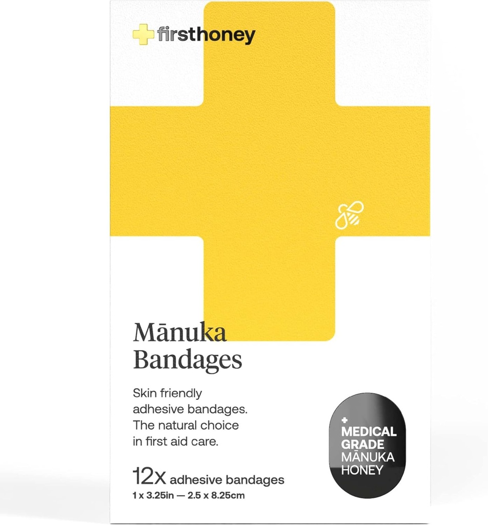 İlk Honey Manuka Honey Paint Bandages 12 Pack | Latex Free, Antibiyotik Free Yara Elbise Giymek | Tıbbi Sınıf Honey Yapıştırıcı Pads | İlk Yardım Bakım Burns, Cuts, Yaralar, Dövmeler, Kombinasyonlar, Kombinasyonlar