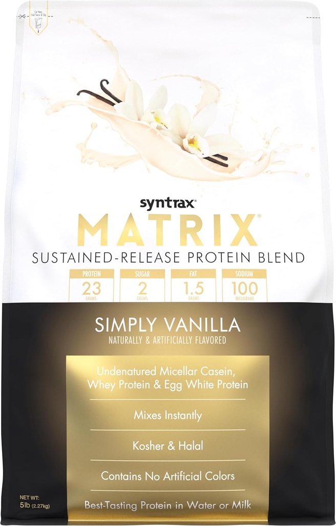 Syntrax Beslenme Matrix - Sustained-Release proteini, Sadece Vanilla 5 lbs. Real Vanilla Bean Specks