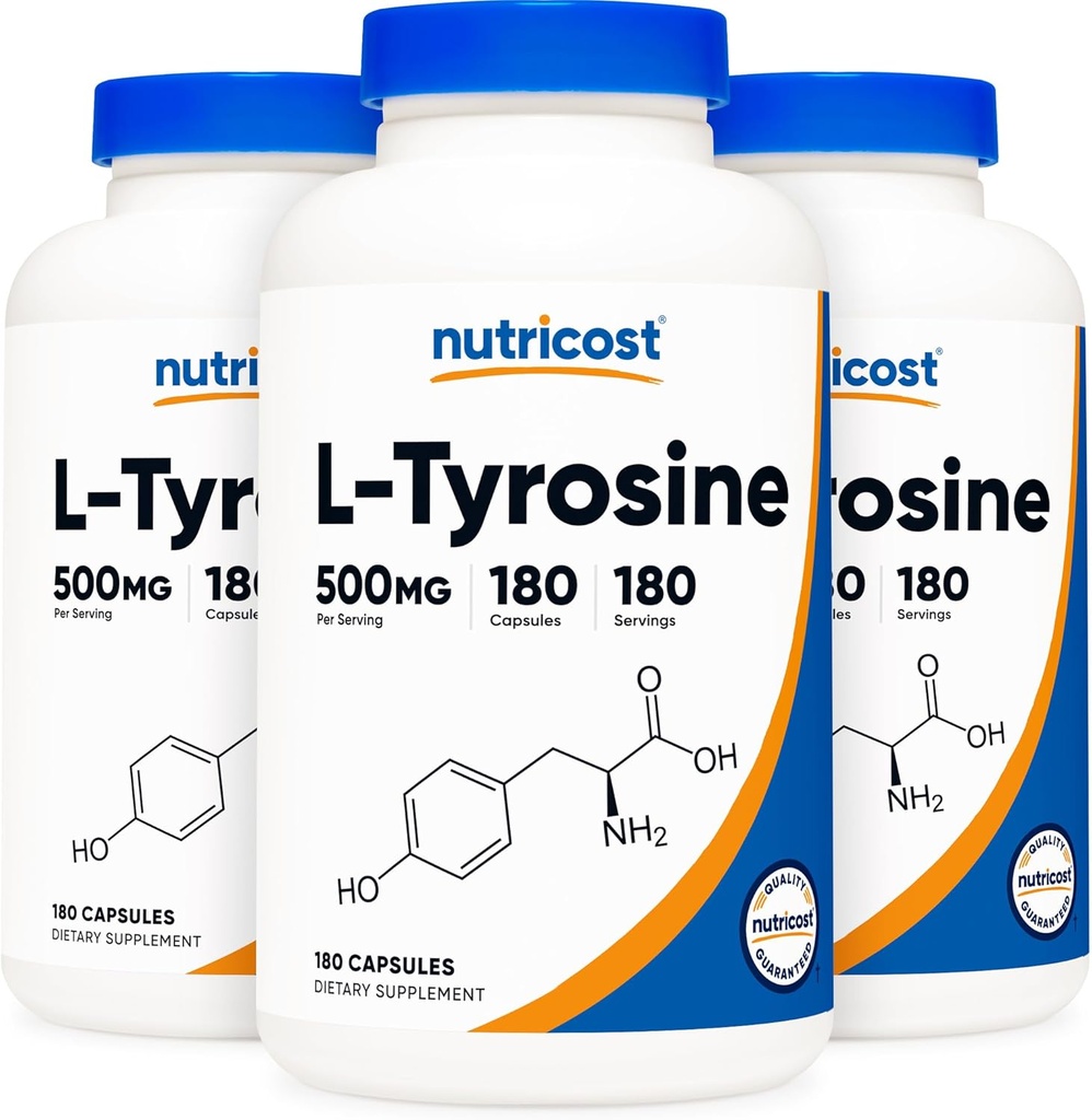 Nutricost L-Tyrosine 500mg, 180 Capsules (3 Bottles)