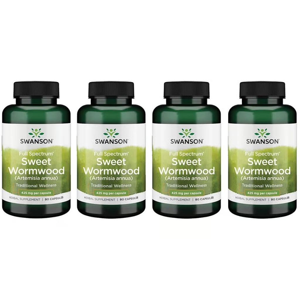 Swanson Sweet Wormwood - GI Gut Health, Microbial Balance & Digestive Health Support - Herbal Supplement with Artemisinin - (90 Capsules, 425 mg Her) 4 Packs
