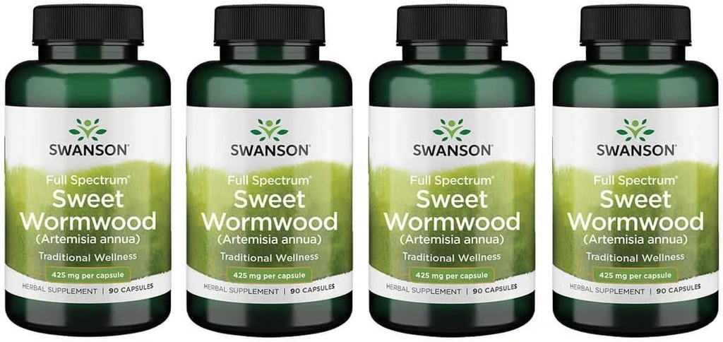 Swanson Sweet Wormwood - May Promote GI Gut Health, Microbial Balance & Digestive Health Support - Herbal Supplement with Artemisinin - (90 Capsules, 425mg Each) 4 Pack