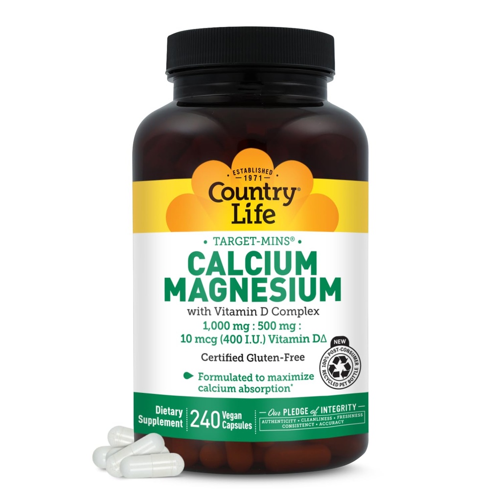 Ülke Yaşam Hedefi-Minsül Magnezyum D-Complex, 1000 mg/500 mg/10mcg, 240 Vegan Capsules, Sertifikalı Gluten Free, sertifikalı Vegan, Doğrulanmış Olmayanlar