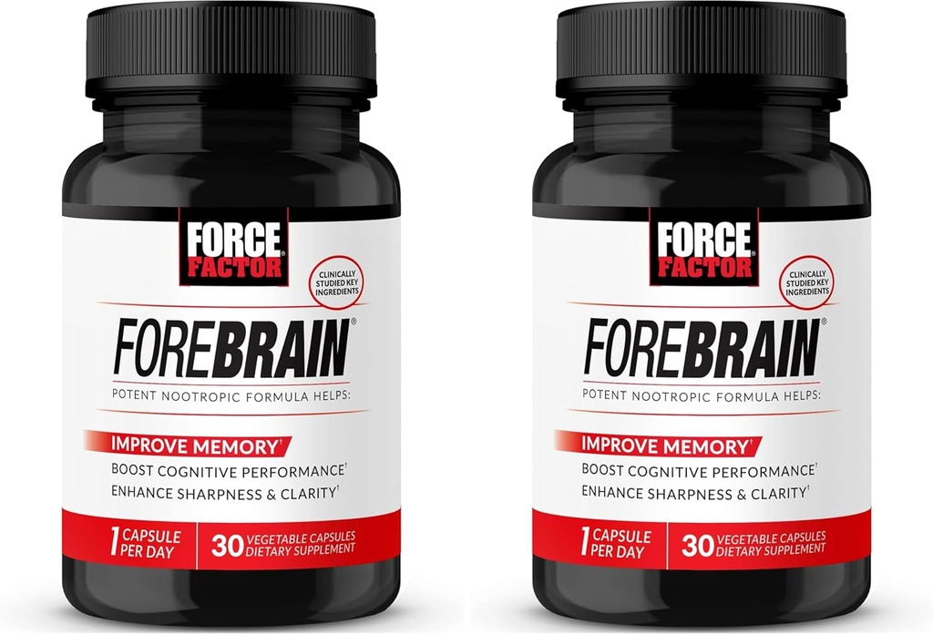 Forebrain Nootropic Brain Supplement to improve Memory, Boost Focus, Art, ve Caffeine, Bacopa ve Huperzine A, Force Factor, 30 Capsules (Pack of 2)