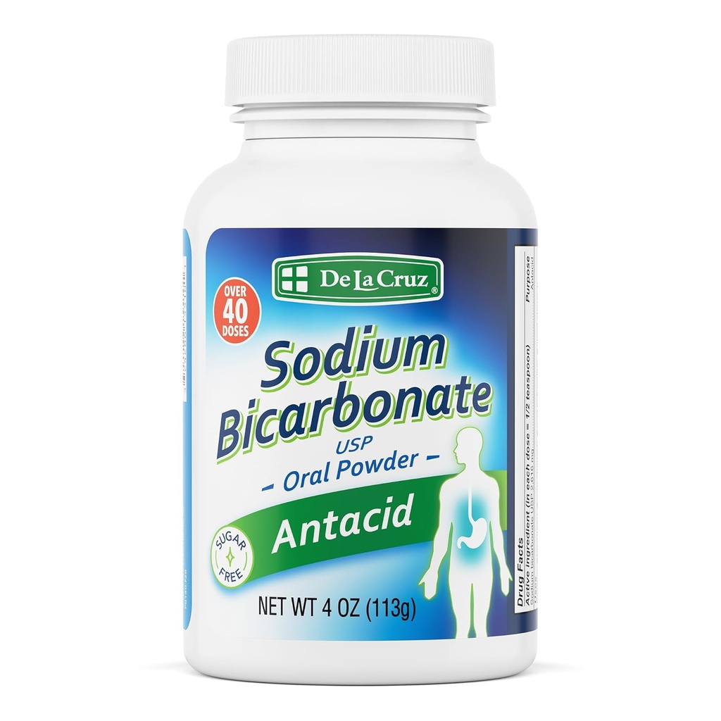 De La Cruz Pure Sodium Bicarbonate Powder – Bakeing Soda & Baking Powder Aluminium Free Antacid for Heartburn & Indigetion – Συσκευασία στις ΗΠΑ – 4 OZ.