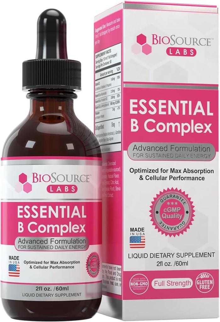 Essential B Complex - Καθημερινή Vegan Βιταμίνη B-Complex Υπογλώσσιες Υγρές σταγόνες w/methyl B12 (2oz / 60ml Μπουκάλι) - 60-Ημέρες προσφοράς