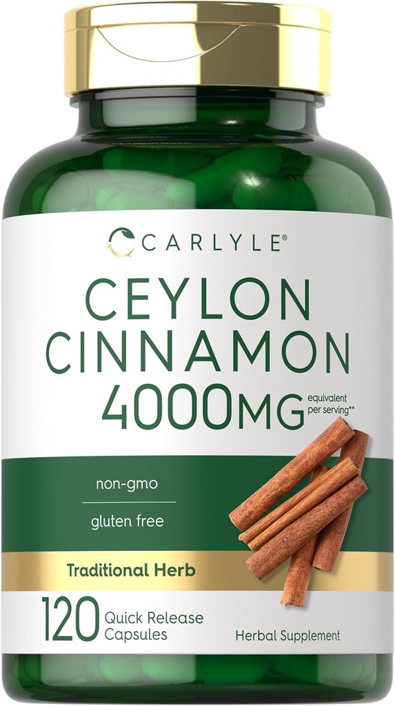 Carlyle Ceylon Cinnamon Capsules 4000 mg | 120 Kont | Non-GMO & Gluten Free Supplement Supplement