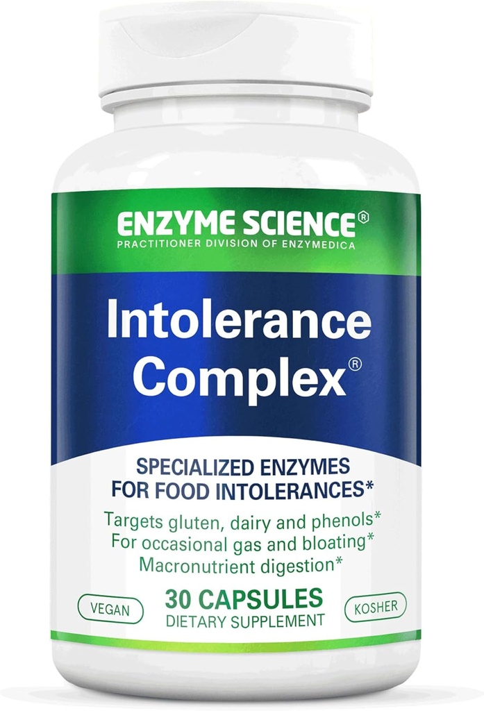Enzyme Science intolerance Kompleksi, 30 Capsules Common Digestive Hassasiyetler için Kapsamlı Destek Gluten, Casein, Phenol Hassasiyetler ve Kompleks Carbohidratlar