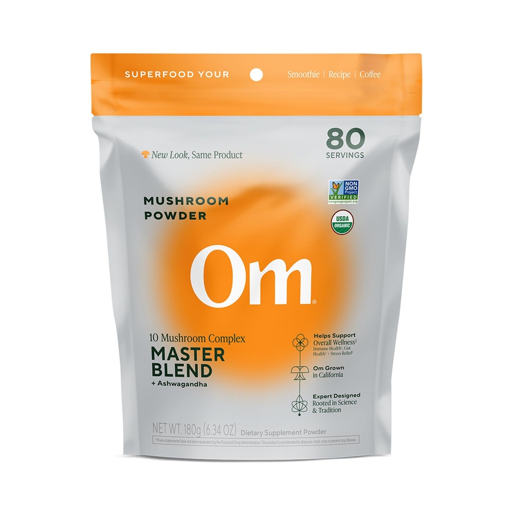 OM Mushrooms Master Mix Mushroom Toz – Organik Mushroom Supplement with 10 Mushrooms and Ashwagandha - Support Immunity, Gut Health & Stress Relief, 6.34 oz (80 hizmet)