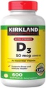 Κιρκλαντ Υπογραφή επιπλέον δύναμη D3 50 mcg, 600 Softgels