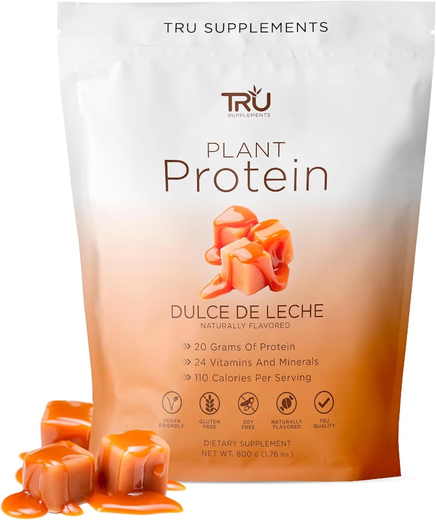 TRU Supplements Plant bazlı Protein Toz, BCAA, EAA, 20g Vegan Brown Rice & Pea Protein, 100 Calories, 27 Vitamin, Yapay Flavors 25 Hizmetler 25 Hizmetler (Dulce De Leche)