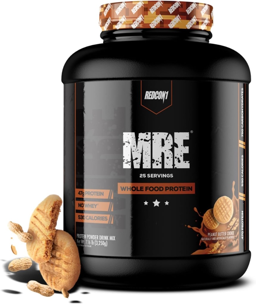 REDCON1 MRE Protein Powder, Peanut Butter Cookie - Meal Replacement Protein Blend Made with MCT Oil & Whole Foods - Protein with Natural Ingredients to Aid in Muscle Recovery (25 Servings)