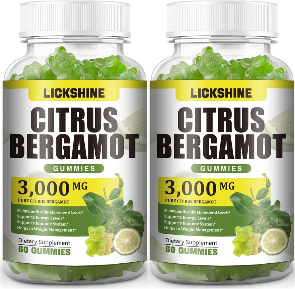 2 PackMG Citrus Bergamot Gummies - Citrus Bergamot Extract Cholesterol Lowering Supplement for Immune Support Anti-Aging, Hight Cholesterol Sugar-Free Vegan Lime Flavor 120 Cts