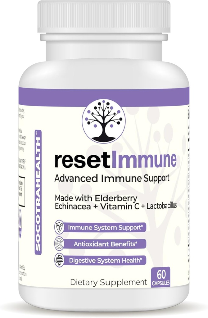 ResetImmune - Προηγμένη Ανοσολογική Υποστήριξη - με Elderberry, Echinacea, Βιταμίνη C, Lactobacillus - 60 Vegan Κάψουλες