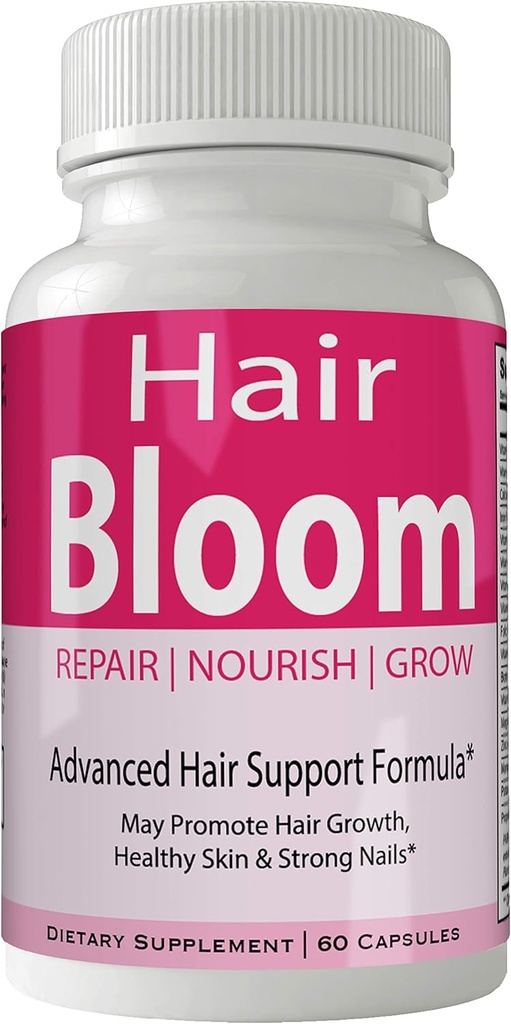 Hair Bloom Hair Growth Hills Skin and Nails Supplement - Προηγμένη Μοναδική ανάπτυξη μαλλιών Βιταμίνες και Ορυκτά με Βιοτίνη - Χωρίς γλουτένη 60 κάψουλες