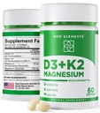 Yeni Elements D3 K2 10.000 IU ile Magnezyum Glycinate 500 mg - Bone Health, Immune Support, Energy & Mood - Non-GMO, Gluten-Free, Sugar-Free Softgels for Women & Men (60 softgels)