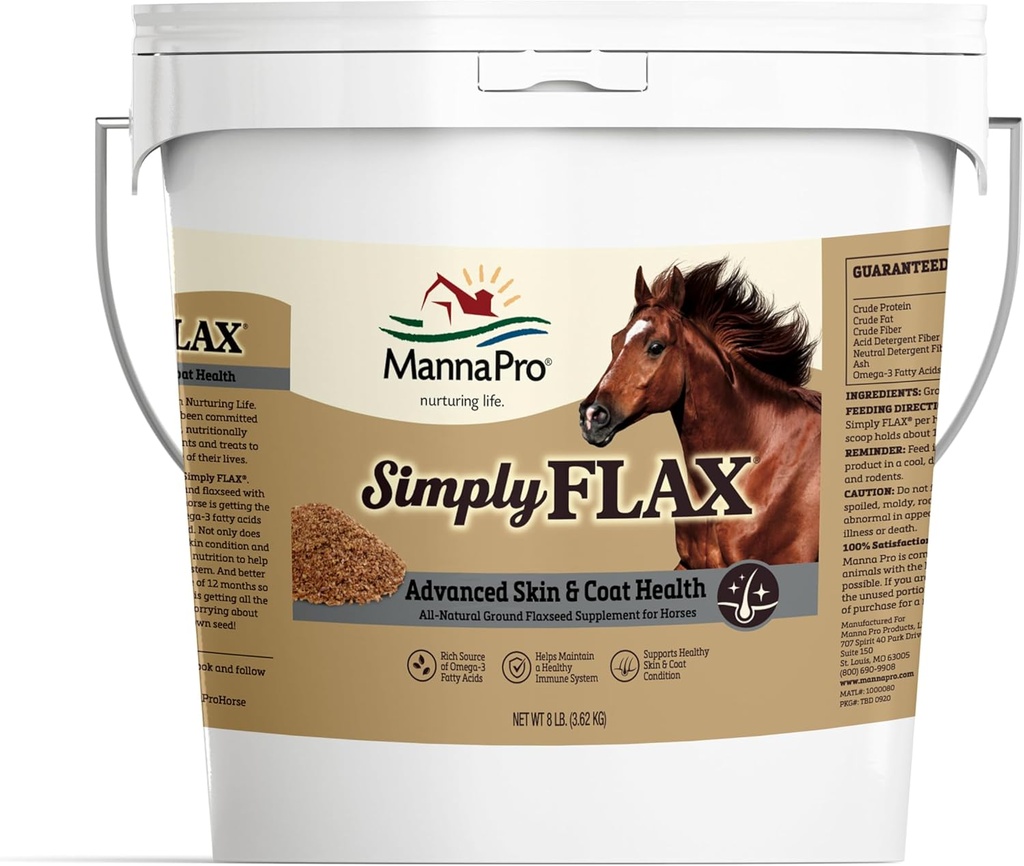 Manna Pro απλά flax για τα άλογα – Ωμέγα-3 πλούσιο flaxseed συμπλήρωμα – υποστηρίζει την υγεία παλτό, κοινή λειτουργία & ανοσοποιητικό σύστημα – φυσική πηγή των ουσιαστικών λιπαρών οξέων – flax εδάφους – 8 lb τσάντα