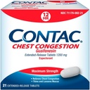 Contac Chest Congestion, maksimum Güçlü Bekleyiciler ve Loosens Mucus, Genişletilmiş Yayın Tabletleri, Guaifenesin 1200 mg, Genişletilmiş Yayın Tabletleri, 21 Kont