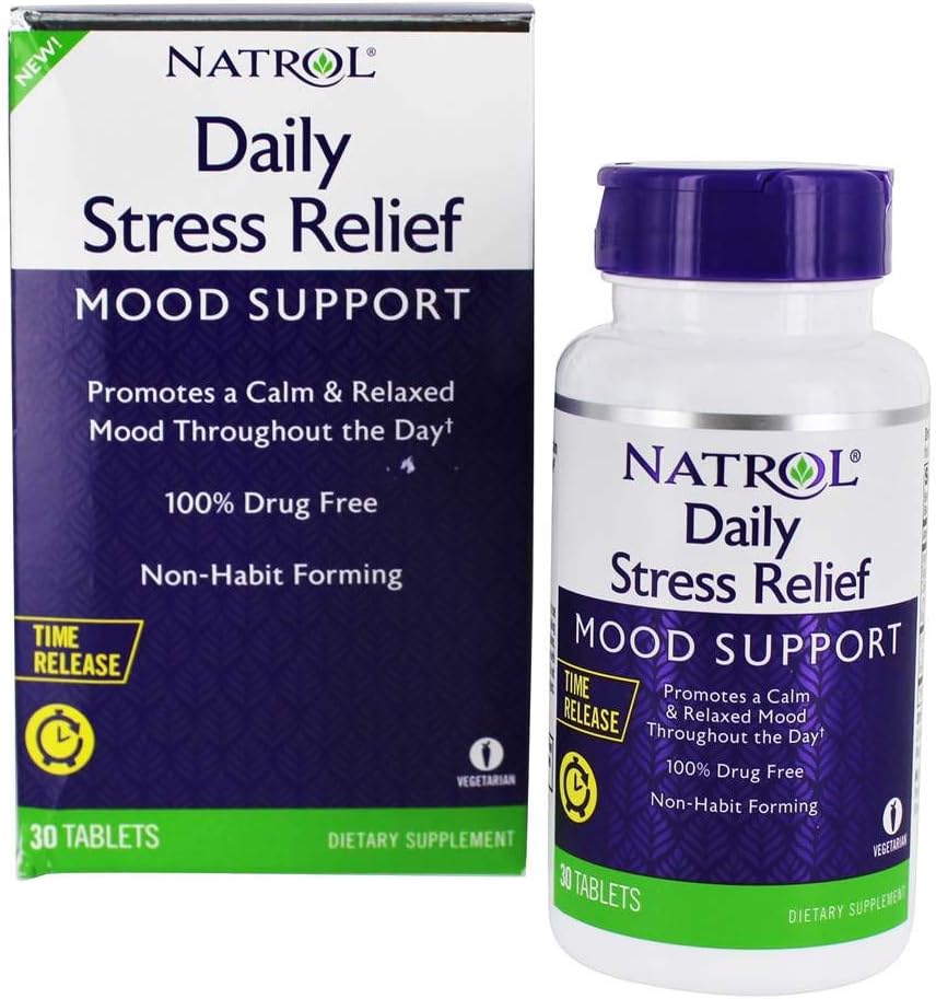 Natrol Günlük Stres Yardım 100 mg, Diyet Supplement, Mood + Stres, 30 Tablet, 30 Gün Supply