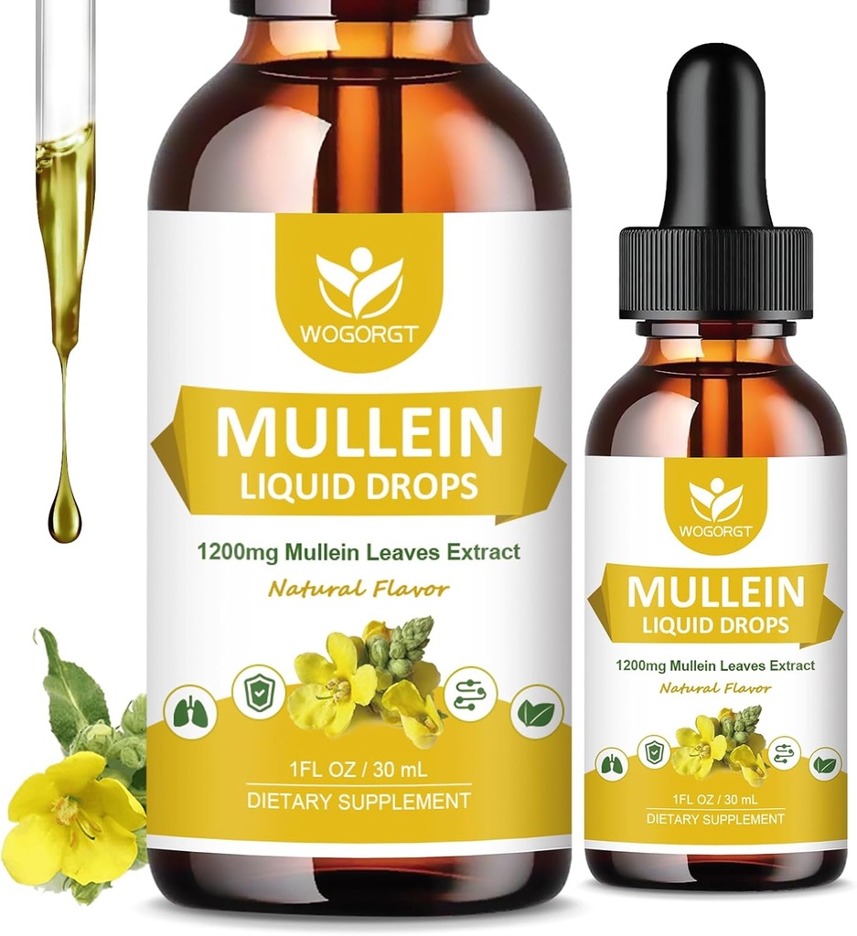 4-σε-1 Φύλλα Mullein σταγόνες εκχύλισμα για τον πνεύμονα - Αναπνευστική υποστήριξη και τον πνεύμονα καθαρισμού, Mullein υγρά συμπληρώματα με Elderberry, Marshmallow Root & Orange Peel, φυσικό άρωμα, 1 fl Oz (2 Pack)