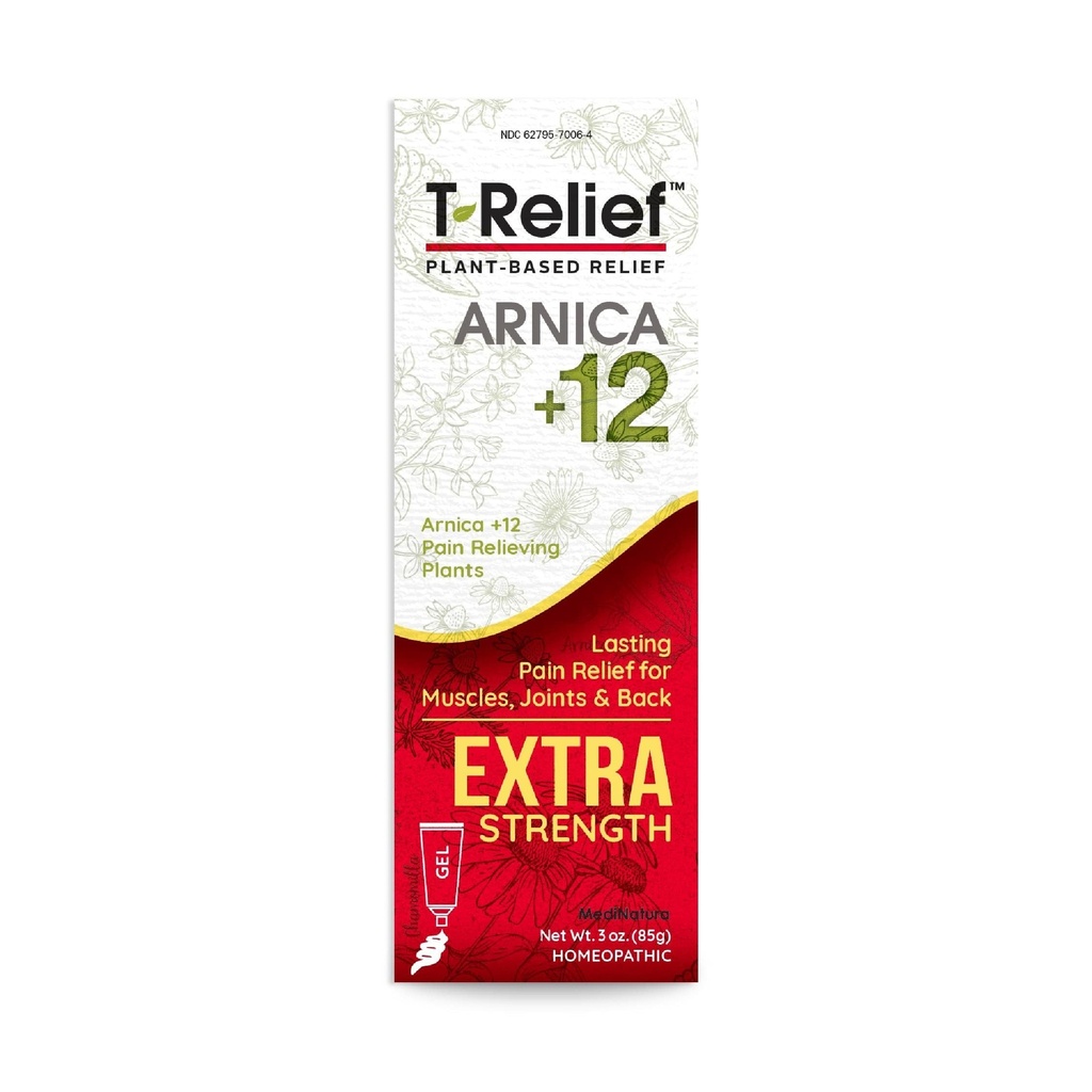 MediNatura T-Relief Extra Strength Gel Arnica +12 Geri Ağrı Ortak Soreness Kas Aches & Stiffness Whole Body Fast Acting Relief for Women & Men - 3 ozz