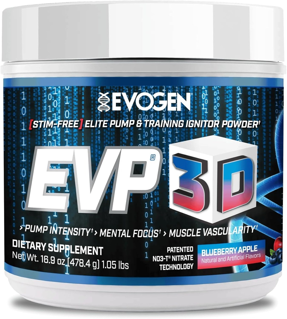 Evogen EVP 3D - Erkekler ve Kadınlar için Stim Free Pre Workout Toz | Sugar Free Non Stim Preworkout with Beta Alanine and Kretine for Energy & Pump | Blueberry Apple | 40 Servisler