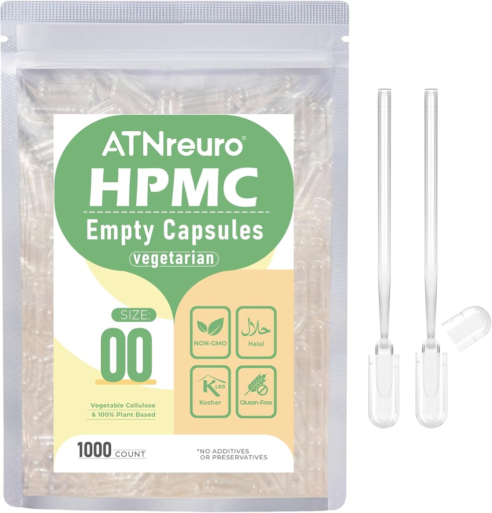 00 Empty Vegan Κάψουλες με 2 μικροκουτάλια - 1000 Count Empty Vegetarian Κάψουλες - Empty Pill Caps for Powders Συμπληρώματα