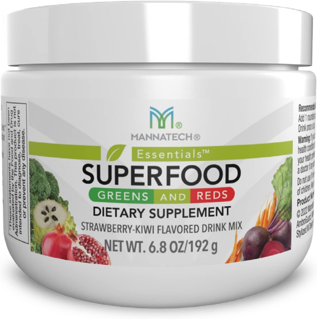 Mannatech Superfood Greens and Reds 192g, (Strawberry-Kiwi) Φυτοθρεπτικά συστατικά από τη σκόνη ρίζας Beet, Spirulina Powder