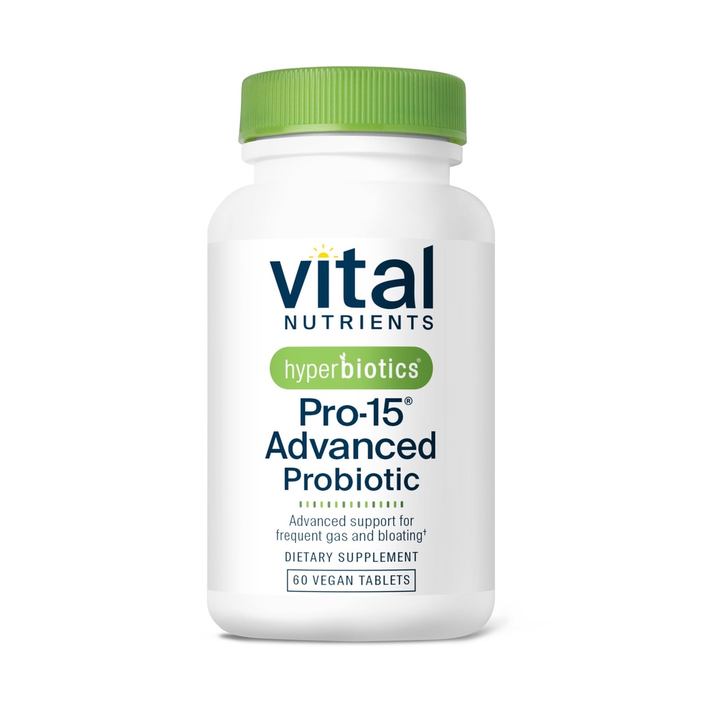 Hiperbiyotikler Vital Nutrients Pro-15 Advanced Probiyotiks for Women and Men | 15 Strains + Kiwitre | Klinik Olarak Diktatör Sağlığı, Gaz ve Bloating | 60 Vegan Tabletler