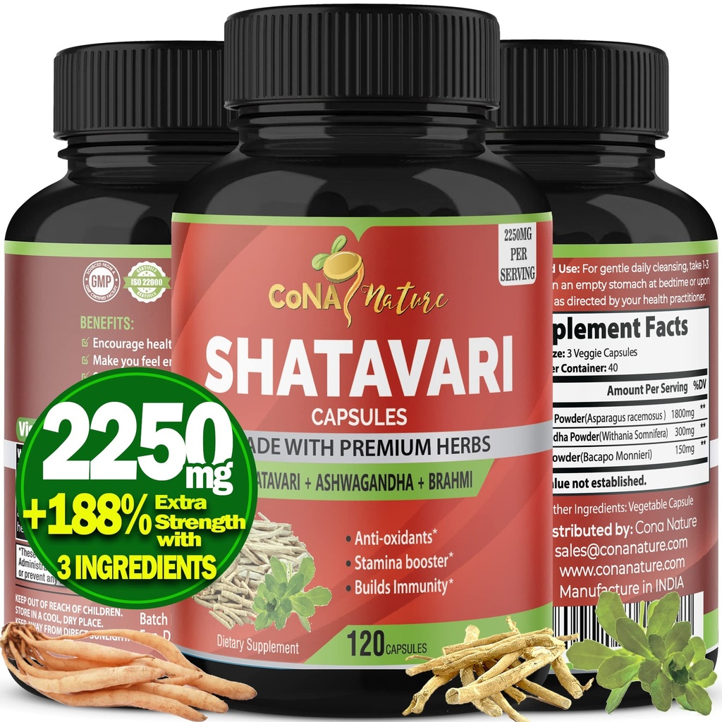 Οργανικές κάψουλες σκόνης Shatavari 2250MG με Ashwagandha, εκχύλισμα Brahmi 
