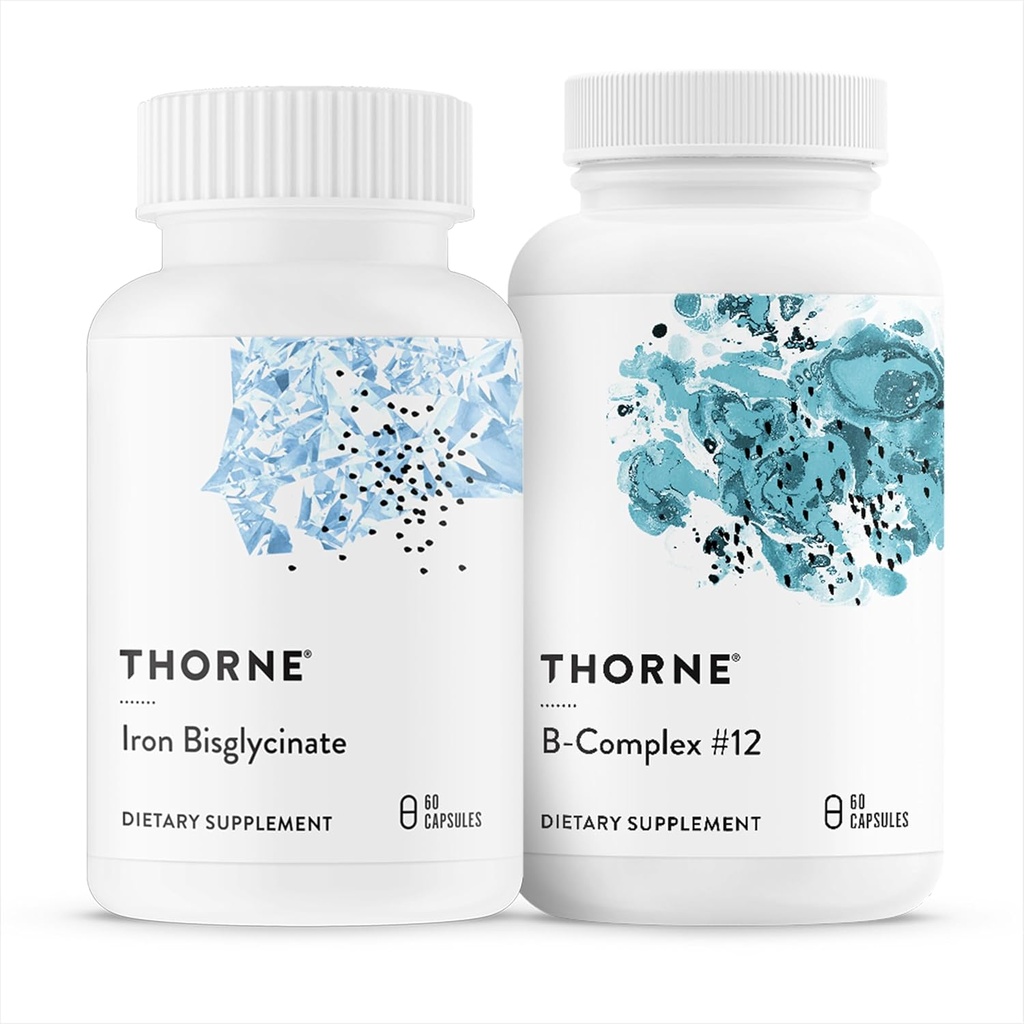 THORNE - Nutrient Essentials Duo - Iron Bisglycinate & B-Complex # 12 Enerji Desteği ve Kan Binası için - 60 Hizmet