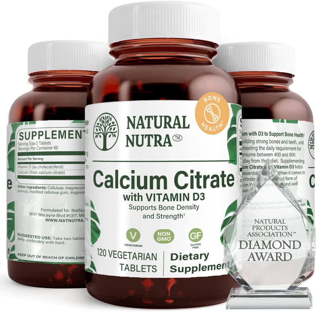 Doğal Nutra, D3 Vitamini ile Citrate, Bone Strength için Tamam, Kas Hareketleri ve Done Health, Boost Heart Health, Mekanik Yoğunluğu güçlendirin, Aktif Yaşlılar için ideal, 120 Tablet